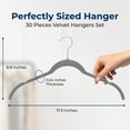 thumbnail image 2 of SereneLife 30-Piece Shirt Hangers, Premium Non-Slip Velvet Hangers Pack with 360° Swivel Hooks, Slim Space-Saving Design for Tops, Jackets, Blouses, & Strappy Dresses, Supports 8 lbs (Grey), 2 of 7