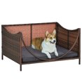 thumbnail image 1 of PawHut Rattan Pet Bed with Water-resistant Cushion, Wicker Dog House, Brown, 1 of 10