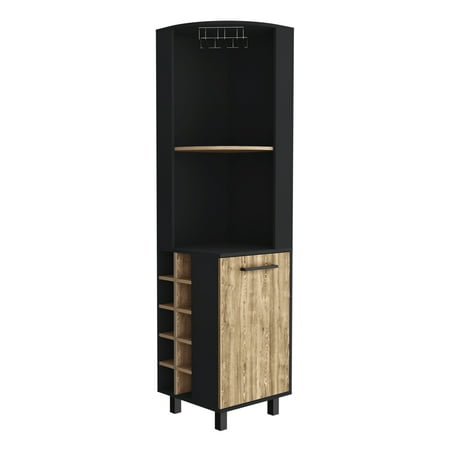 CoSoTower Corner Bar Cabinet Cleveland, Living Room, Black / Pine