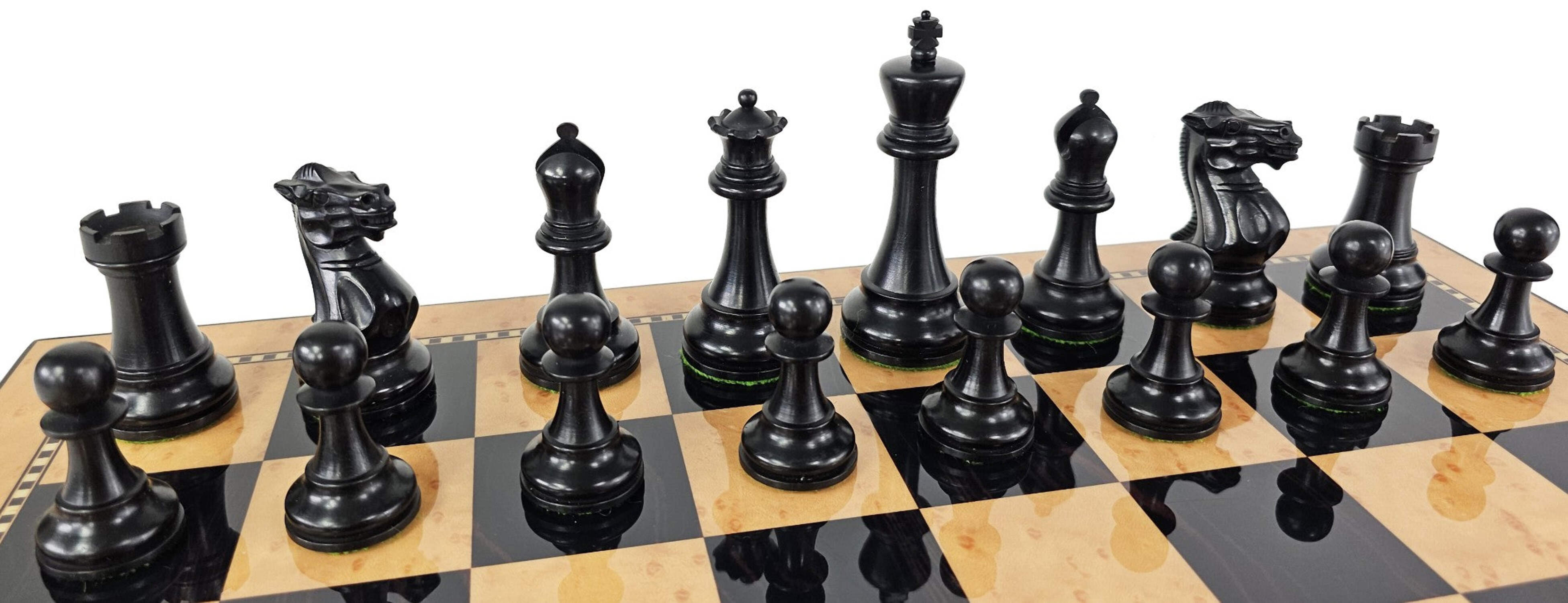 Black / Antiqued 3 3/4" Anderssen Staunton Wood Chess Set 18" Walnut Color Board
