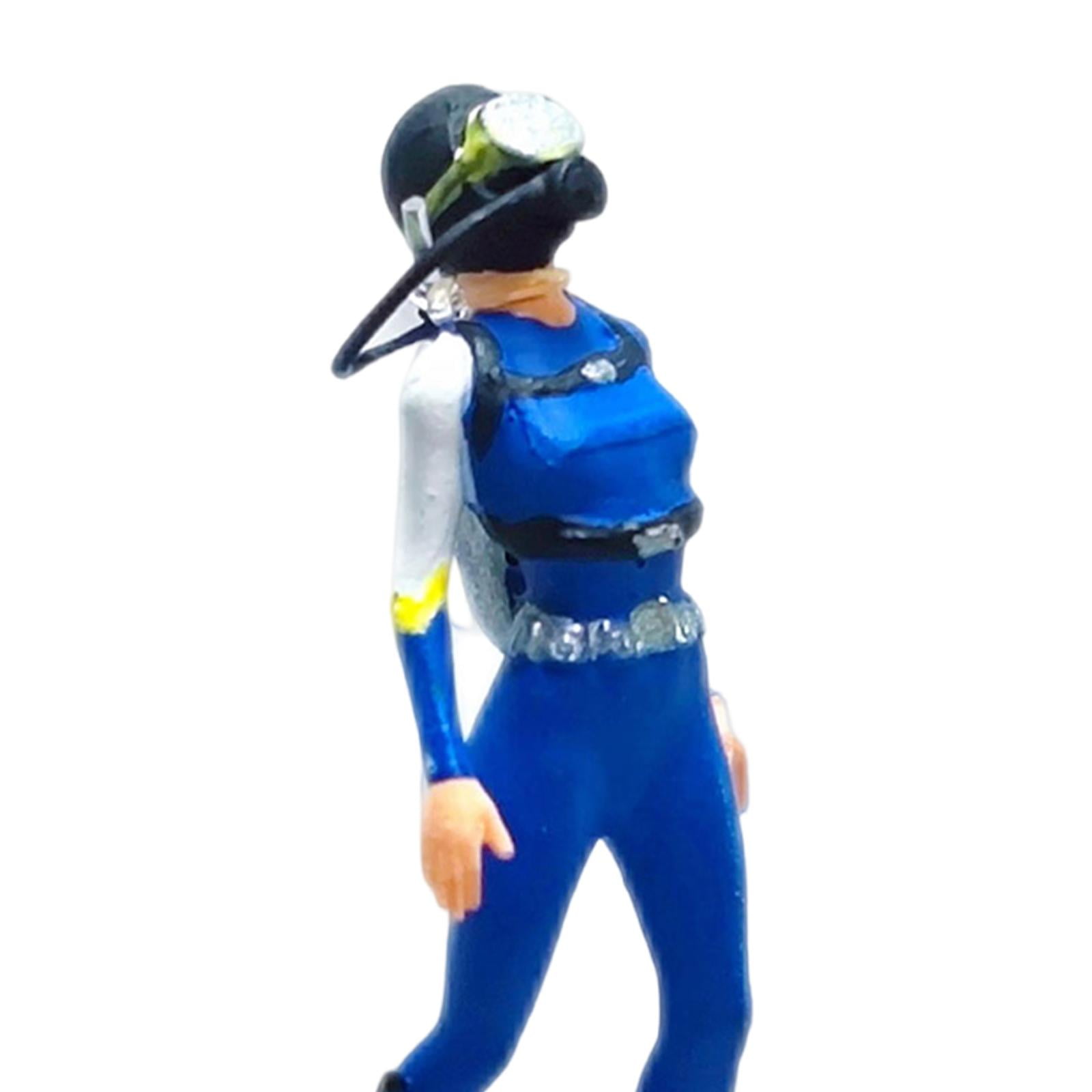 1/64 Action Figurines People Figurines Collectibles Sand Table Ornament Miniature Hand Painted Diving Character Model for Diorama DIY Scene Blue