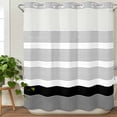 thumbnail image 3 of Black Stripe No Hook Shower Curtain Waterproof, Bathroom Curtains with Snap in Liners and See Through Top Window, Modern Rustic Horizontal Black Striped Hotel Style Bathtub Curtains Shower 66"Wx72"L, 3 of 8
