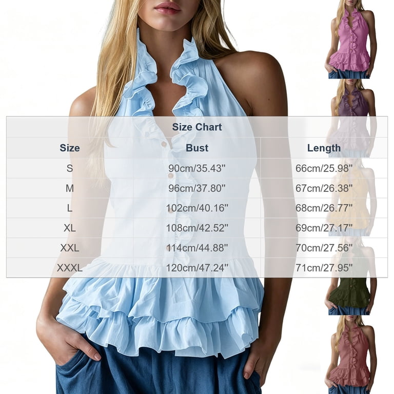 Olyvenn Women's Ruffled Halter Neck Peplum Blouse, Sleeveless Olyvenn Women's Ruffled Halter Neck Peplum Blouse, Sleeveless