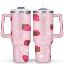Strawberry Cute 40 Oz Tumbler with Handle Lid and Straw, Stainless Steel Double Walled Vacuum Insulated Cup, Cute Anniversary Wedding Birthday Gifts Tumbler for Women Men Friends Outdoor Indoor