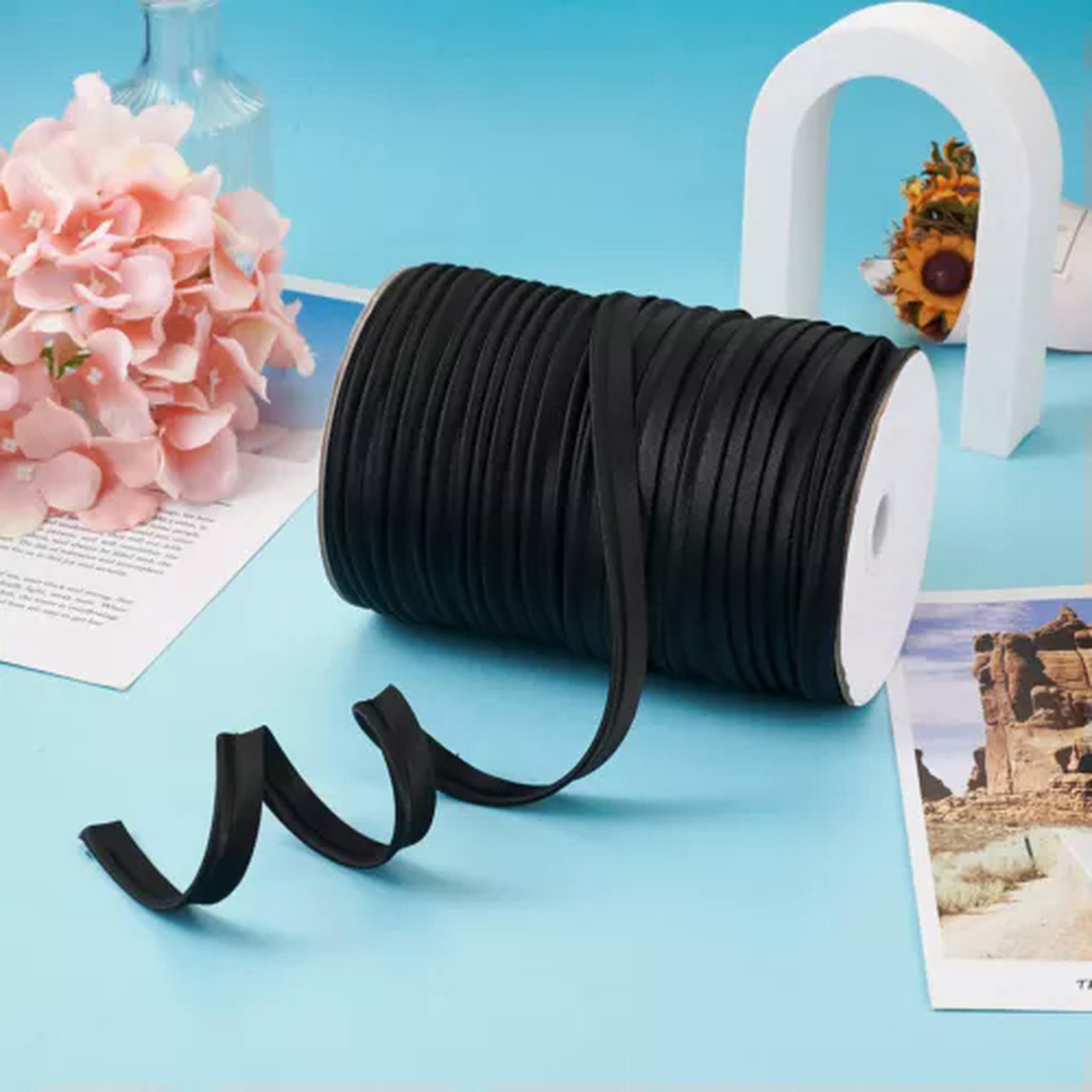 U8MO 109 Yards/roll 3/8 " Polyester Fiber Ribbons Trim Welting Cord for Clothing Sew-Black
