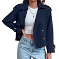 thumbnail image 2 of Double Breasted Women Solid Color Casual Crop Trench Coat Lady Office Jacket with Pocket, 2 of 6