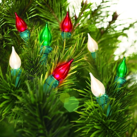 Holiday Time LED Glass C3 Light Set Green Wire Pearlized Warm White ...