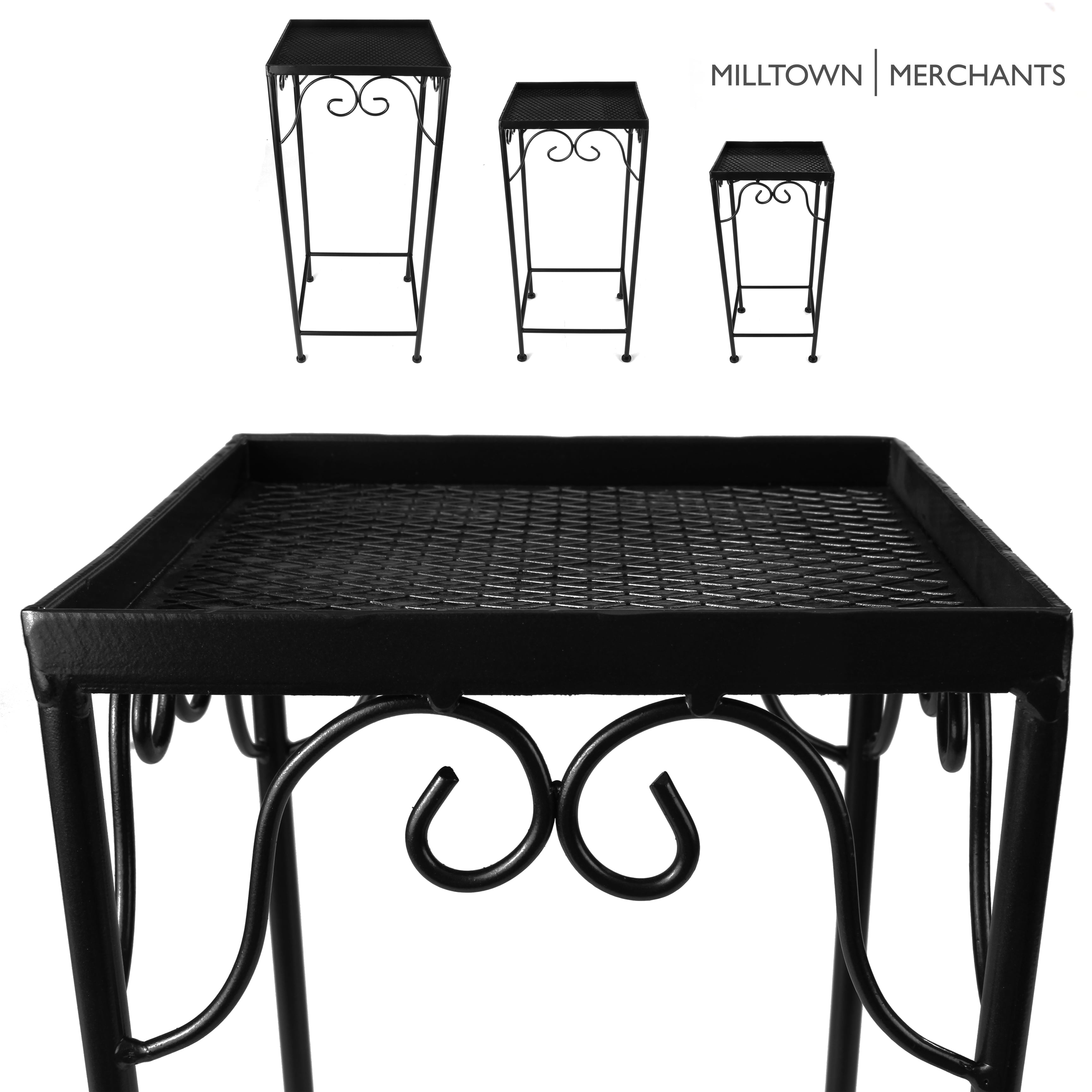 Milltown Merchants Outdoor Metal Rectangle End Table, Black (Set of 3)
