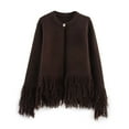 thumbnail image 2 of Dolkfu Crew Neck Sweaters for Women 2025 Button Up Brown Fringed Cardigan Sweater Open Front Knit Blouse Tops for Woman L, 2 of 9