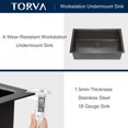 thumbnail image 4 of TORVA 32x19x10 inch Undermount Kitchen Sink 16 Gauge Nano Coating Bar Workstation Sink with Bamboo Cutting Board, 4 of 5