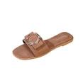 thumbnail image 4 of Eltusu Women Flat Slide Sandals, PU Open Toe Fashion Slip On Summer Shoes Brown Size 7.5, 4 of 5
