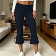 thumbnail image 3 of Womens Yoga Pants Capri High Waist Flare Leg Cropped Workout Pants Bootcut Soft Stretch for Pilates Summer Casual Wear,Navy,XL, 3 of 8