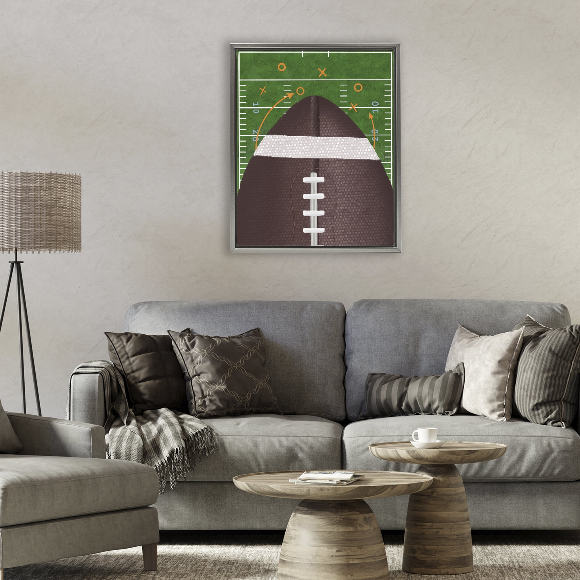 Stupell Industries Football Field Tactics Gray Framed Floater Canvas Wall Art, design by Jennifer Stith