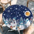 thumbnail image 2 of Navy Blue Christmas Round Tablecloth, Fitted Table Cover with Elastic for 36"-44" Round Tables, Snowman Xmas Tree Snowflake Winter Table Cloth Outdoor Indoor Dinning Party Waterproof Tablecloths, 2 of 7