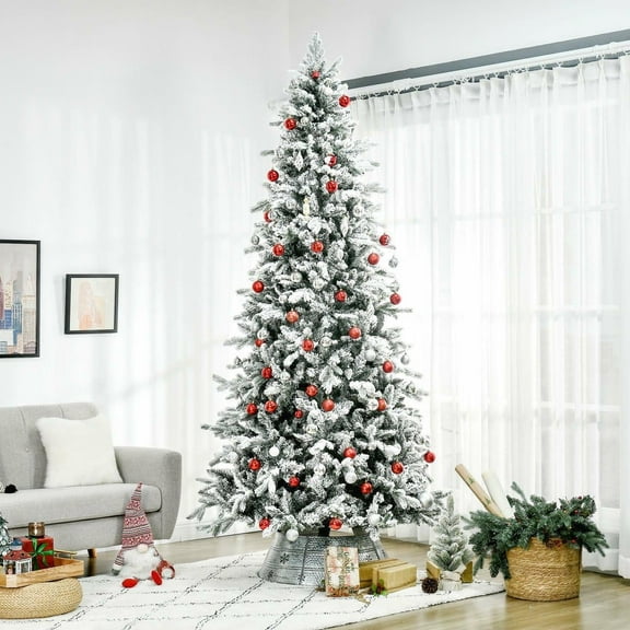 Resenkos 9ft Artificial Snow-Flocked Pine Christmas Tree with 616 Realistic Cedar Branches, Auto Open, for Home Holiday Decoration, Green
