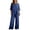 Blue, variant on Women Casual Linen Blend 2 Piece Loungewear Set, Round Neck Irregular Tunic Top & Pull-On Wide Leg Trousers, Resistant Summer Daily Suit, Solid 8 Shades S-XXXL True To Size