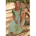 thumbnail image 5 of Women Casual Summer Smocked V Neck Beach Striped Sleeveless Sundress Flowy Long Dress with Pockets Light Green L, 5 of 8