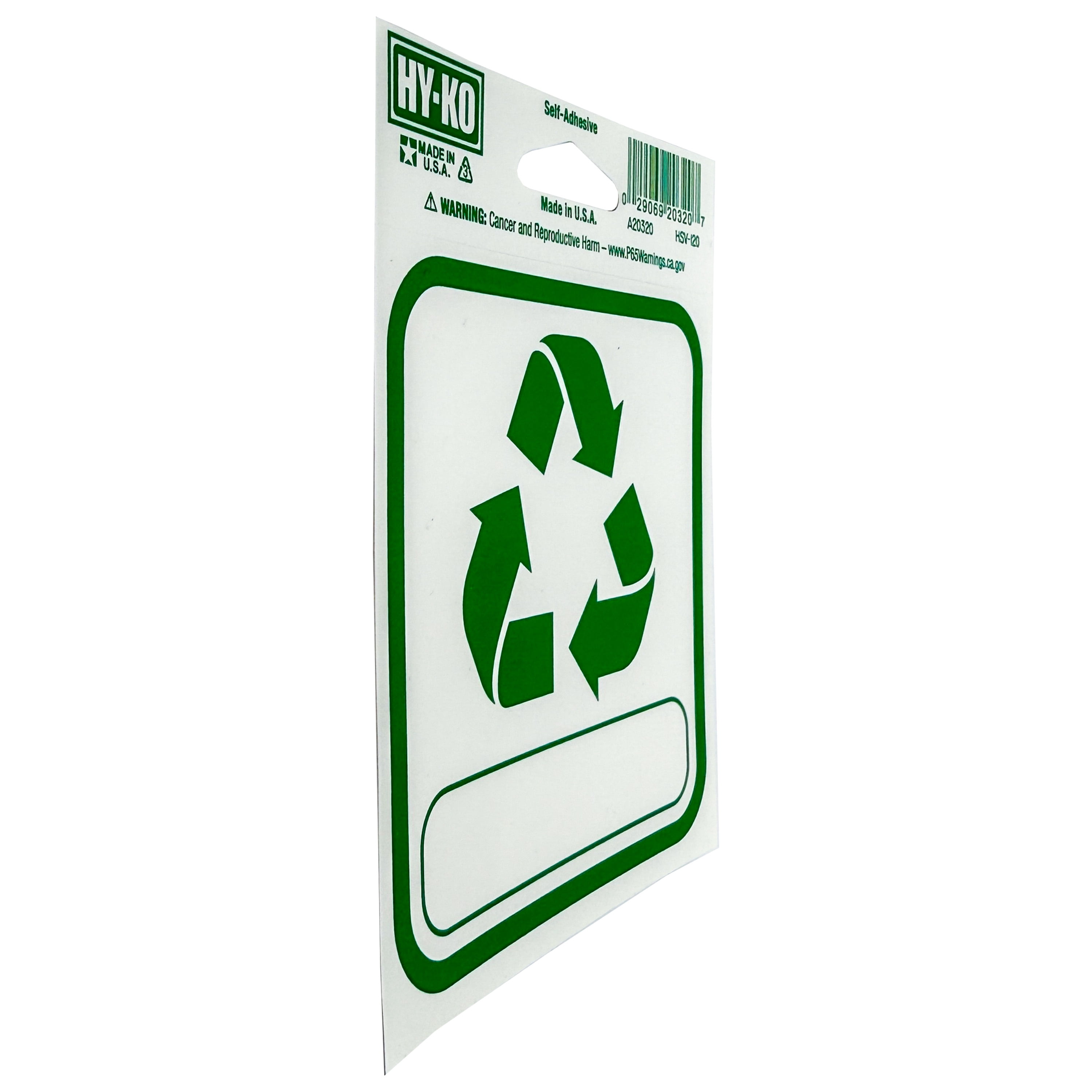 Hy-Ko Self Adhesive Vinyl Recycle 4"x4" Sticker