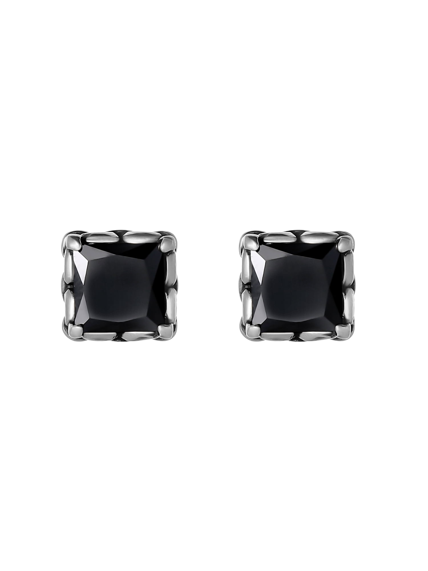 Brilliance Fine- Men's Stainless Steel Black Plated Simulated Diamond Singlet Earring Set, 4 Pieces