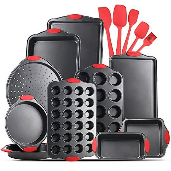 JoyTable Bakeware Set - 15 PC Baking Pans Set Nonstick Surface - Bakeware sets with Baking Pan, Oven Pan, Cookie Sheet, Baking Trays & More - Nonstick Bakeware Set with Silicone Handles & Utensils