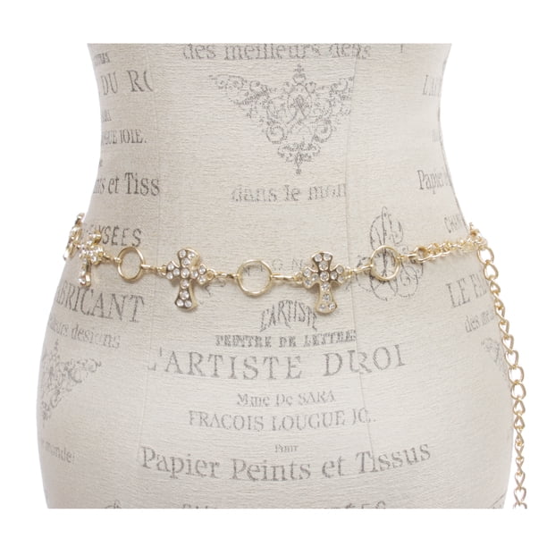 Stunning Opalescent Crystal Cross Chain Belt - Make a Statement! Crystal Cross Chain Belt for Women – Adjustable Rhinestone  main image 4