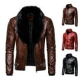thumbnail image 2 of Chaqueta de cuero de motocicleta resistente al viento gruesa de algodón con remaches y cuello de piel desmontable estilo punk para hombre, 2 of 5
