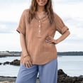 thumbnail image 5 of Endives Women's Linen T-Shirt Stand Color Striped Printed Loose Casual Short Sleeve T Shirt Women's Plus S-5XL Coffee, 5 of 7