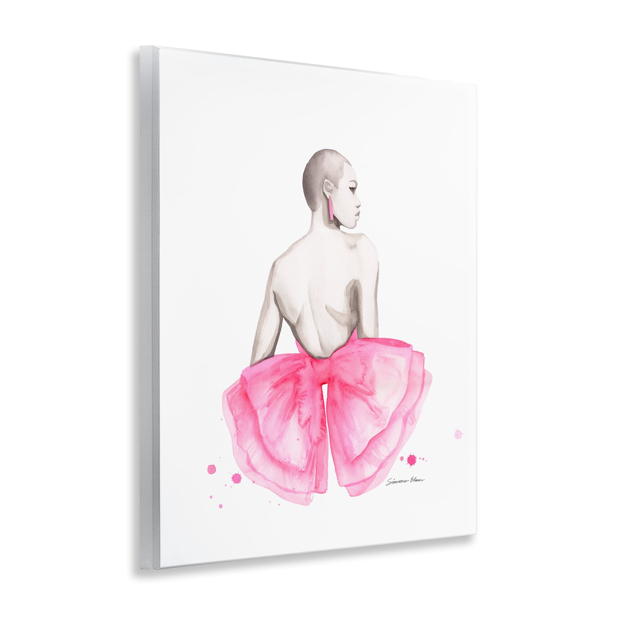 Stupell Industries Pink Bow Portrait From Behind Wall Plaque Art, design by Simone Elum