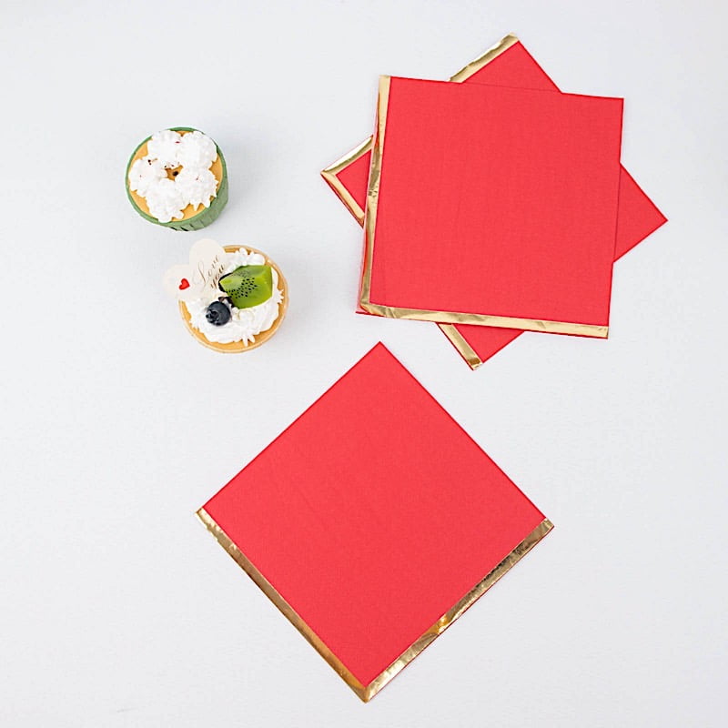 BalsaCircle 50 Red Pastel Gold Trim 2 Ply Dinner Cocktail Paper Napkins Party Events Home