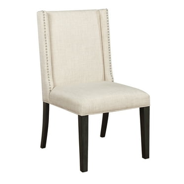 Mia Linen Upholstered Wood Parsons Chairs in Beige with Nailhead Trim (Set of 2)