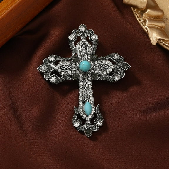 2pcs Retro Alloy Rhinestone Brooch Pins for Backpack Clothes with Turquoise Silver 60x49mm