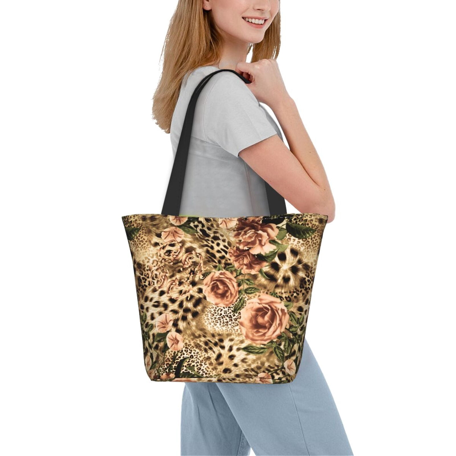 Ratiio Animal Leopard Print Shoulder Bag for Women, Polyester Crossbody Purse Lightweight Handbag for Daily Travel and Casual Use