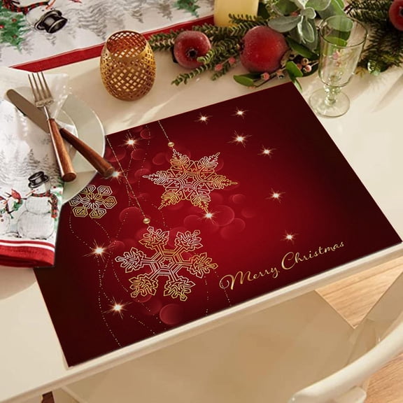 LHWEN Red Christmas Placemats 32x21 cm Winter Snowflake Holiday Table Mats Washable Polyester Linen and Wrinkle-Proof Dining Table Decor Ideal for Daily Use Parties and Receptions Reinforced Edges