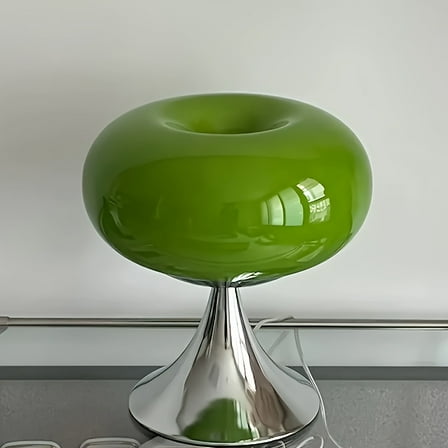 Green Glass Mushroom Table Lamp, Metal Base, USB Powered LED Lamp, Decorative Mushroom Lamp, Suitable For All Kinds Of Rooms, Ideal Choice For Christmas And New Year Gifts.