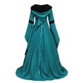thumbnail image 6 of Halloween Dresses for Women Off Shoulder Solid Renaissance Dress Flowy Trendy Long Trumpet Sleeve Maxi Dress Medieval Costume Fashion Lace Court Style Gothic Dress for Halloween, 6 of 6