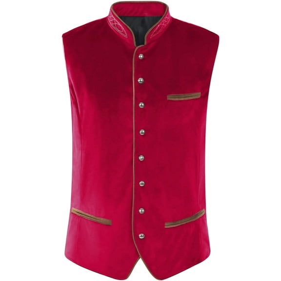 Zpzdpjkx Mens Oktoberfest Waistcoat Stand Collar Button Front Contrast Piping Pockets Traditional Sleeveless Vest for Beer Festival Party