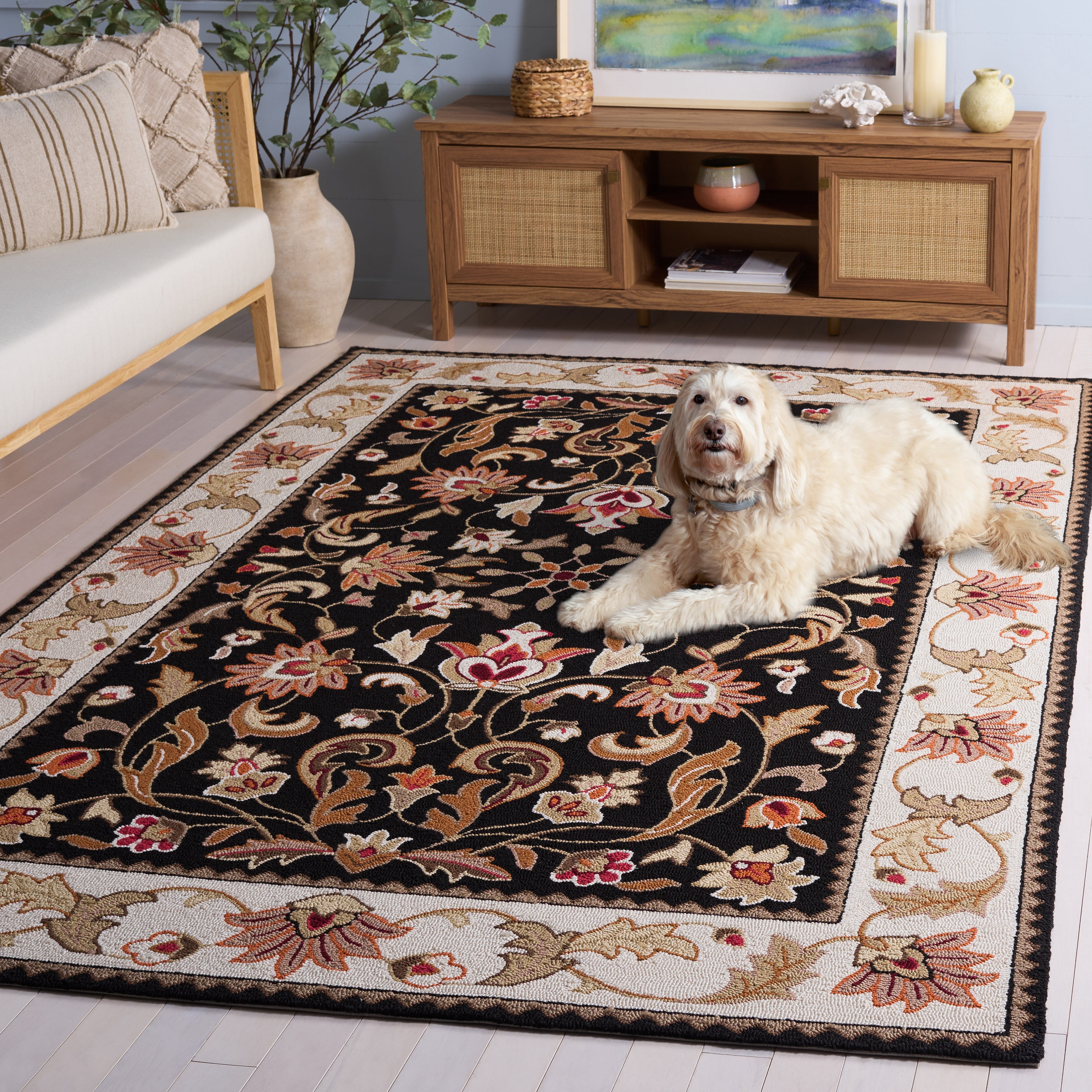 Safavieh Easy Care Myrtle Floral Area Rug, Black/Ivory, 3' x 5'