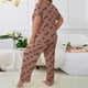 thumbnail image 4 of Conjunto de pijama de mujer con cuello redondo, estampado de letras, talla grande, multicolor, cómodo, manga corta, pantalones largos, top de poliéster para mujer, 4 of 5