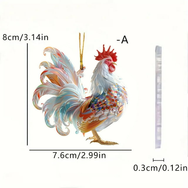 Colorful Acrylic Rooster Car Ornament, Cute Pendant for Backpack, Car Interior Decoration, Easy Install