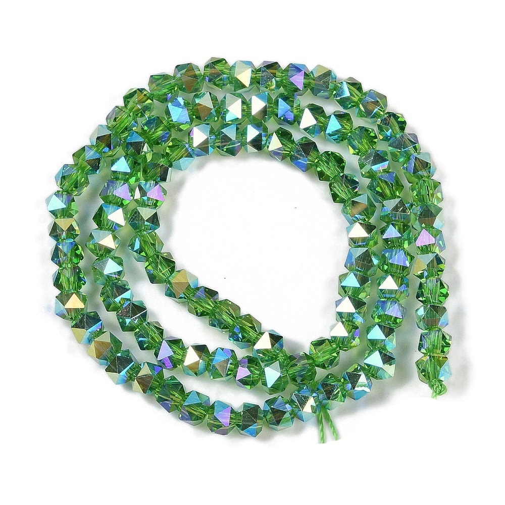 Electroplate Glass Beads Strands Pearl Luster Plated Faceted Star Green 3x4x4mm Hole: 1mm 98pcs/strand 12.60''(32cm)