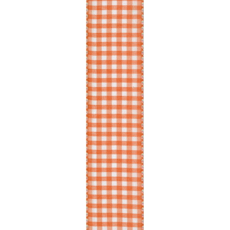 Checkered Ribbon with Woven Edge - Orange and Black - 1 1/2 Inch