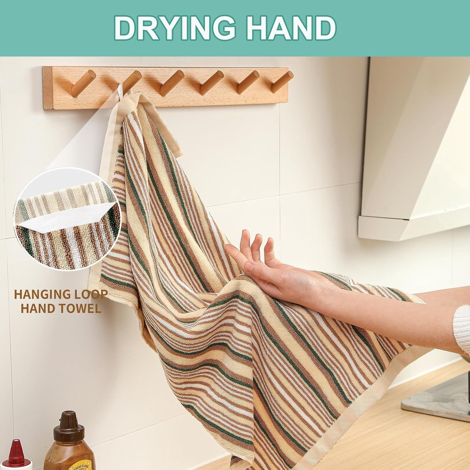 KitchenKey Premium Cotton Kitchen Dish Towels for Drying Dishes,Large Long Kitchen Hand Towels, Thick Highly Absorbent Dish Clothes Tea Towel Sets with Hanging Loop, 16" X 26", 4 Pcs