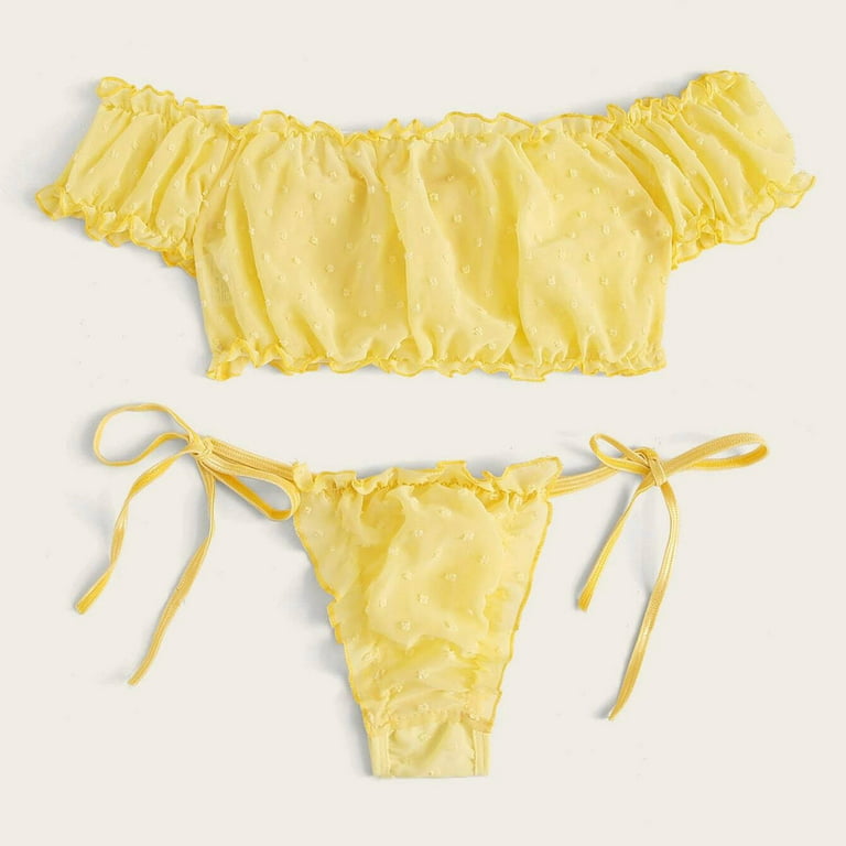Ruziyoog Matching Bra and Panty Sets Cute Women 2 Piece Lingerie Set  Underwear Bikini Panties Yellow S