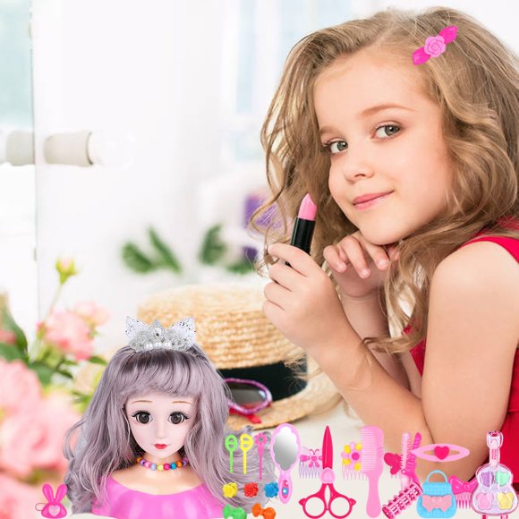 Hairdressing Makeup Dolls  Doll Head Styling Toys 25Pcs Hairdressing Makeup Dolls Hair Styling Model Doll Head Styling Playset Toys Hair Accessories Playset For Girls Children