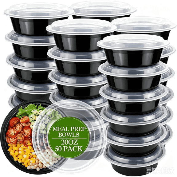 50-Pack Reusable Meal Prep Containers Microwave Safe Food Storage Containers with Lids, 28 oz - 1 Compartment Take Out Disposable Plastic Bento Lunch Box To Go, BPA Free - Dishwasher & Freezer Safe