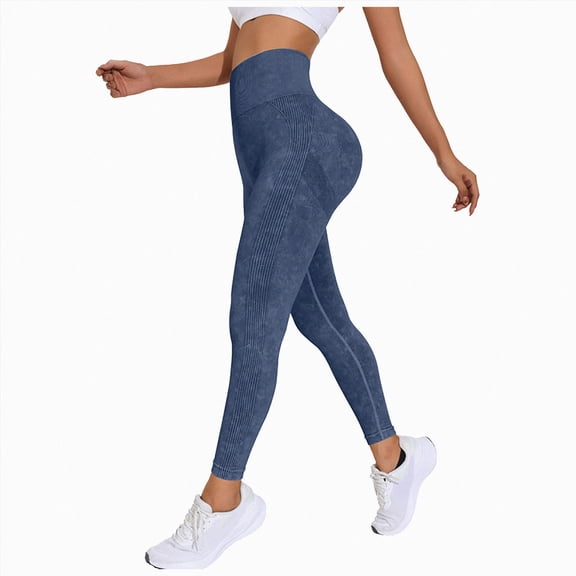 REgarm Workout Ribbed Seamless Leggings for Women High Waist Tummy Control Gym Leggings Athletic Yoga Pants Blue,S