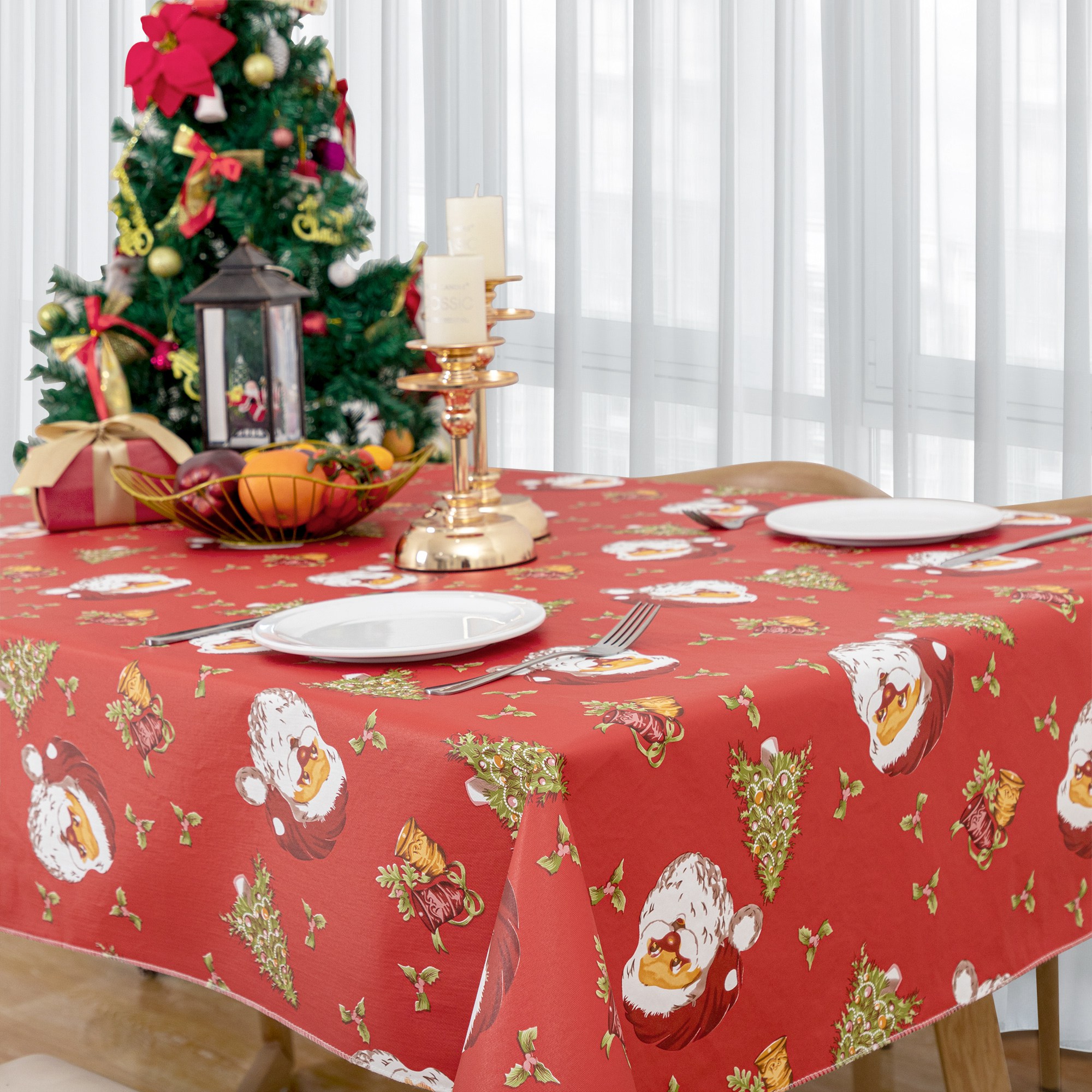 RAY STAR 60x120 inch Christmas Tablecloth Rectangle Vinyl with Flannel Backing Waterproof & Heavy Duty Plastic Table Cover for Dining