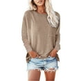 thumbnail image 3 of TYGHBN Autumn/Winter Round Neck Pocket Split Long Sleeve Casual Loose Top T Shirt for Woman Shirts for Women Pack Extra Long Sleeve Layering Shirt Women Tall Women's Shirts Raglan Short Sleeve Shirt, 3 of 6