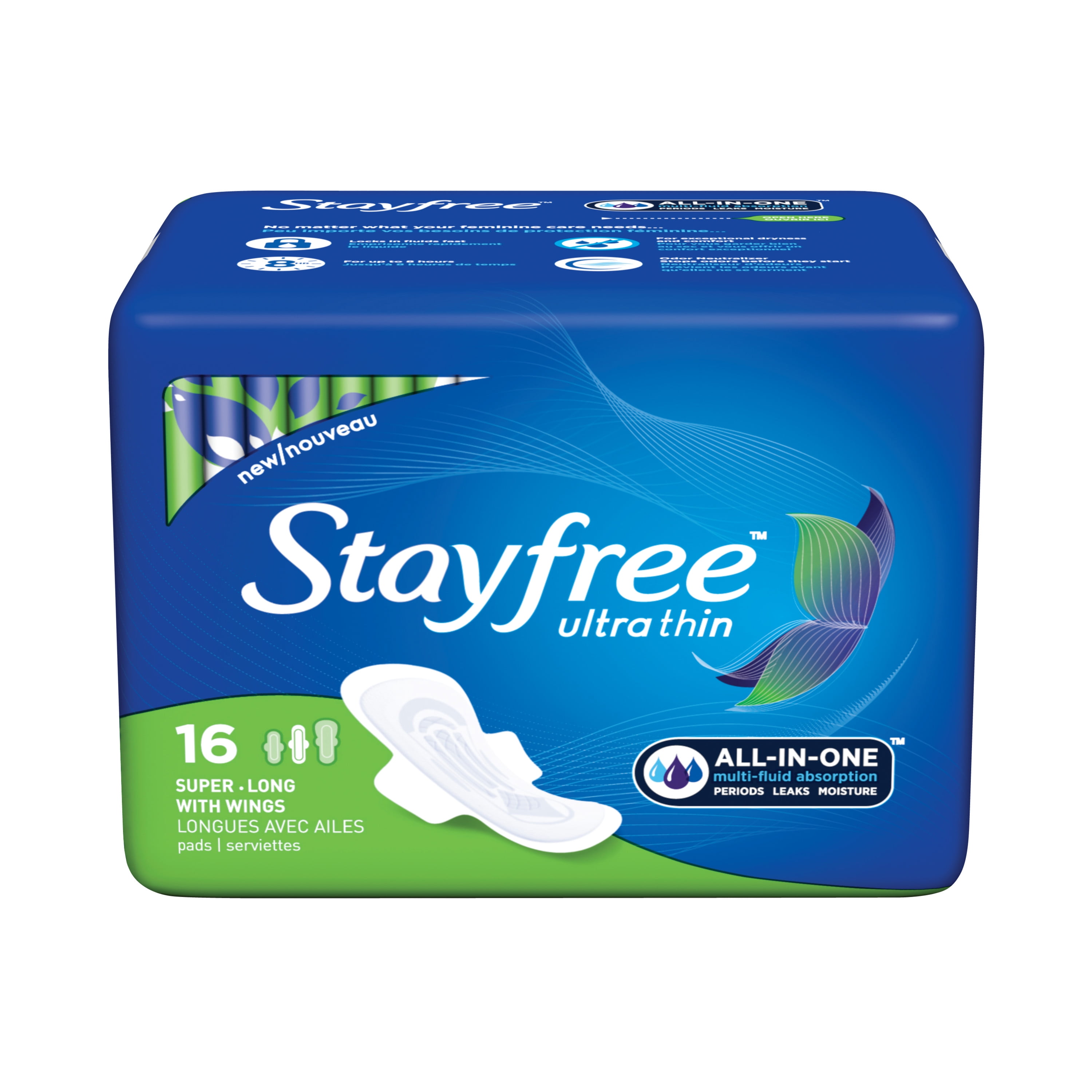 Stayfree Ultra Thin Long Pads with Wings, Unscented, Super, 16 Ct