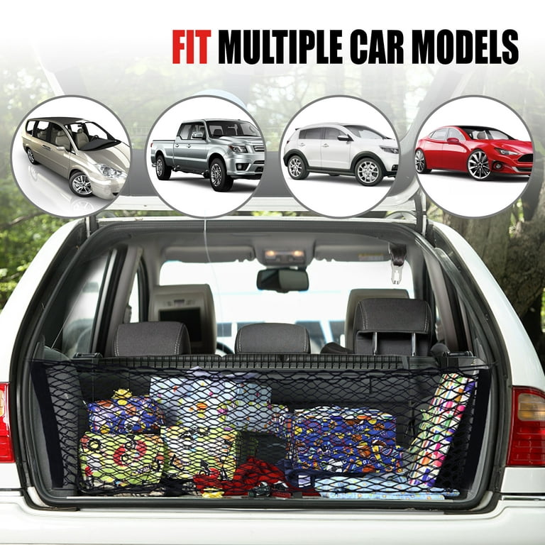 AWELCRAFT Heavy Duty Cargo Net Stretchable, Car Interior Accessories,  Adjustable Elastic Trunk Storage Net with Hook for SUVs, Cars and Trucks